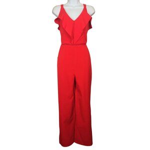 ADELYN RAE Red Jumpsuit Ruffle Sleeveless V Neck Small
